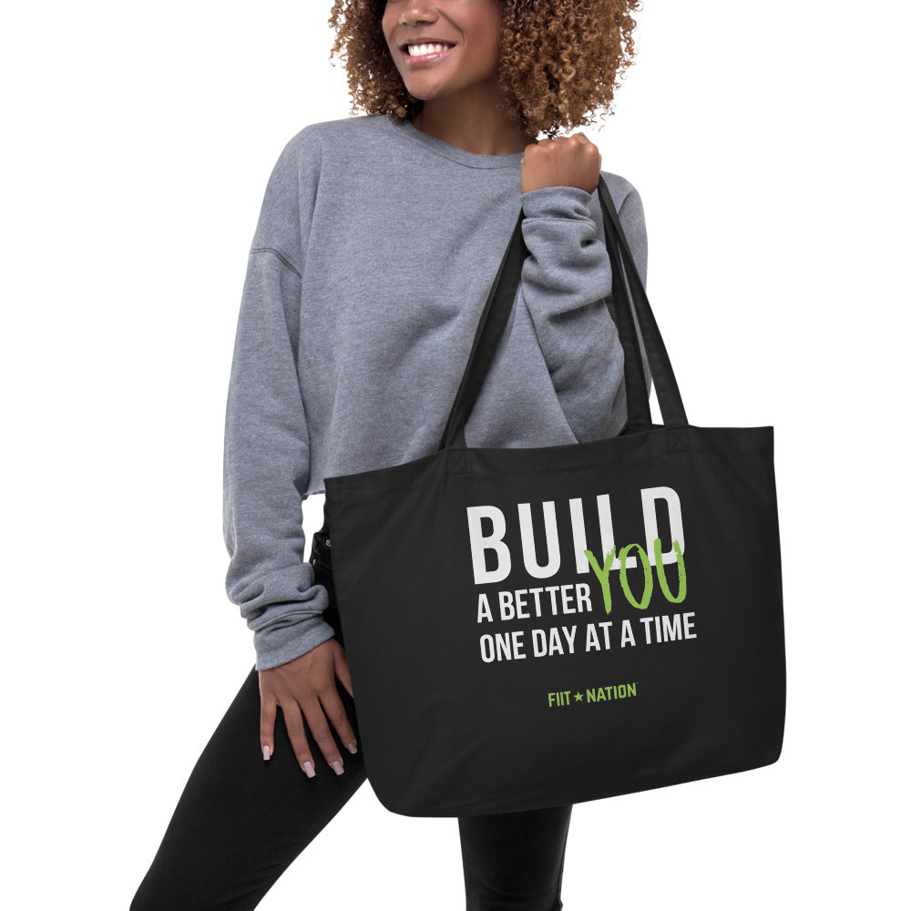 Build Black Large organic tote bag