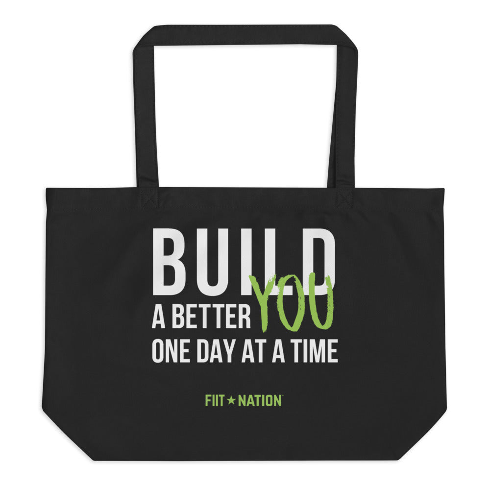 Build Black Large organic tote bag